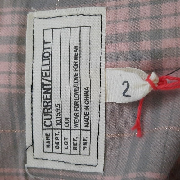 Current/Elliot NWT Prep School Fray Hem Pink Tinsel Plaid Button Up Shirt Size 2 - Picture 6 of 11